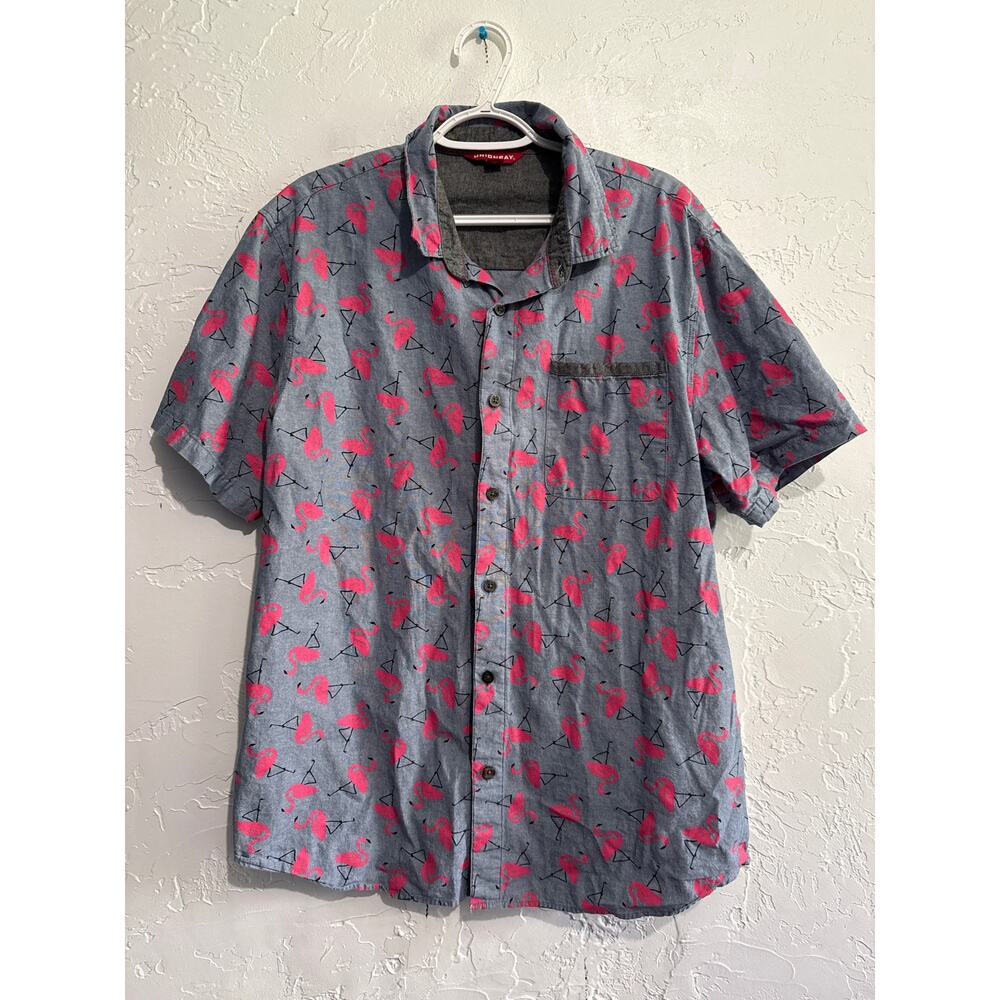 Unionbay flamingo novelty print button down shirt mens XL camp‎ safari vacation